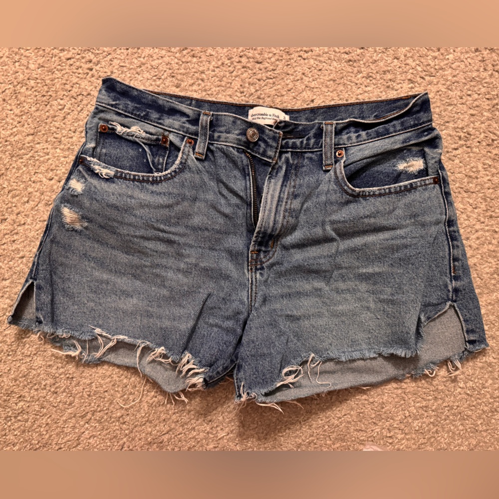 Abercrombie & Fitch Blue Jean Shorts Distressed Mid-Thigh